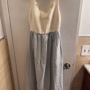 Cream and Blue Striped Maxi Dress